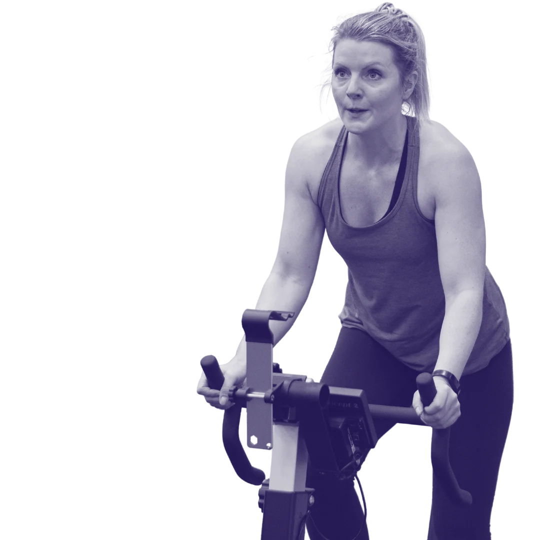 Girl on Bike - blue background Woman on a bike